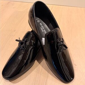 Brave Soul Glossy Black Tassel Slip-On Loafers
